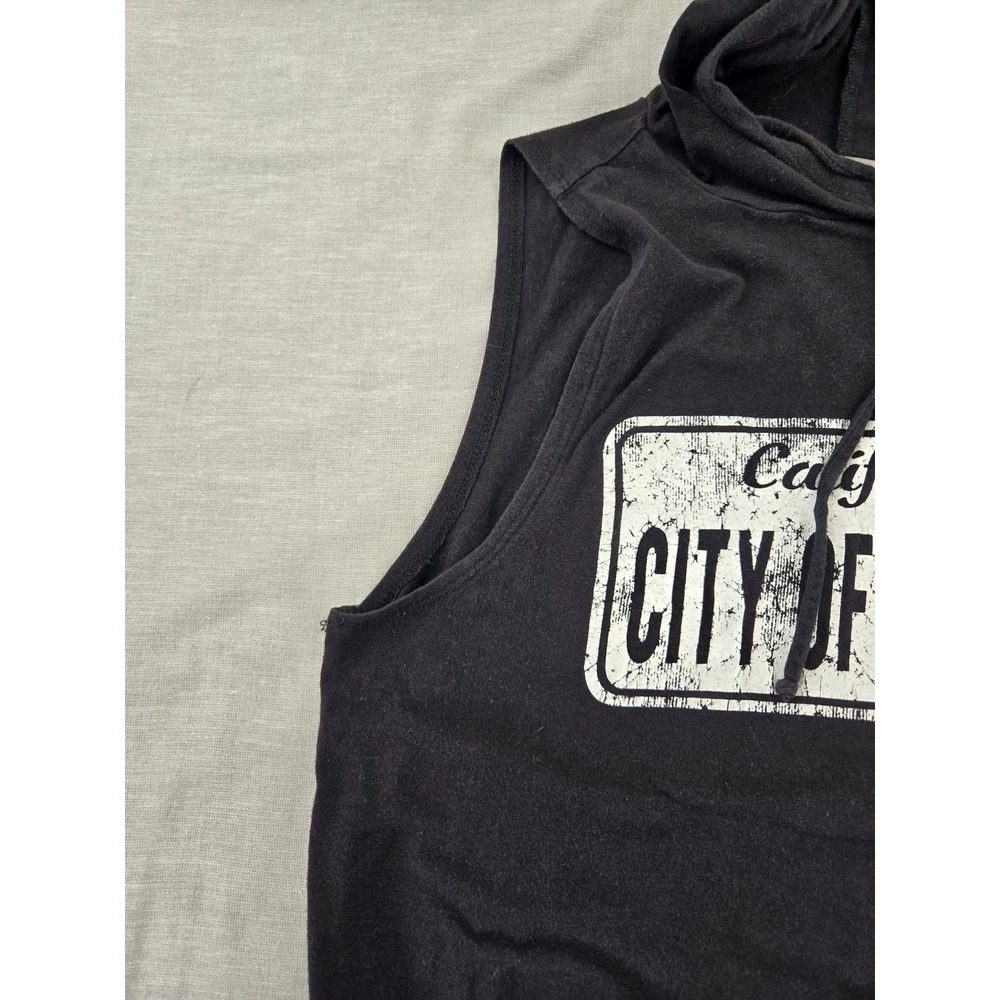 Purple Snow Women Black California City of Dreams Sleeveless Hoodie Graphic Top - Picture 7 of 10